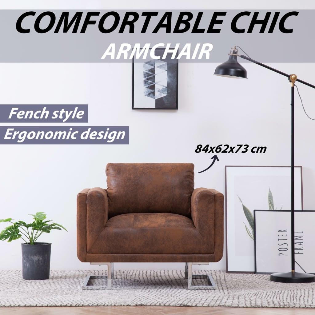 vidaXL Πολυθρόνα Cube Καφέ από Συνθετικό Καστόρι