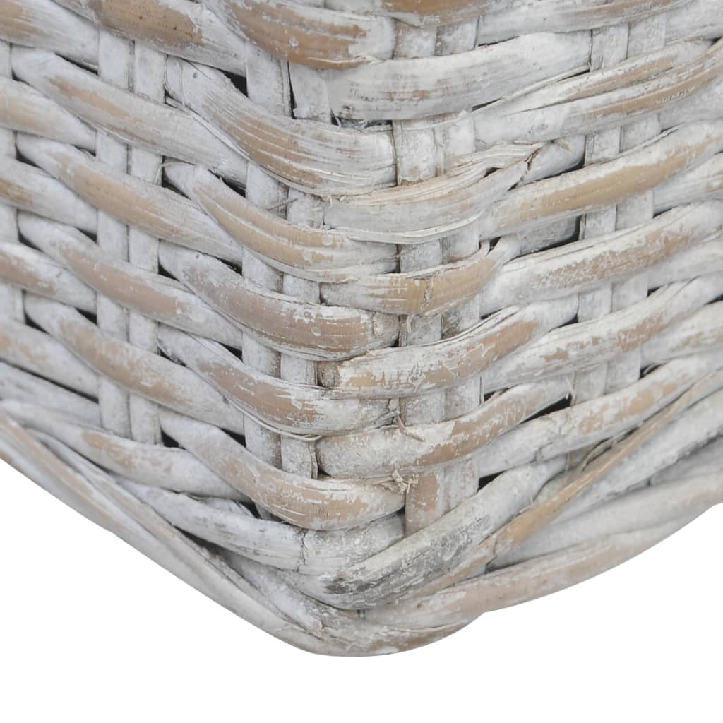 vidaXL Καναπές Τριθέσιος Γκρι από Γνήσιο Ρατάν με Μαξιλάρια