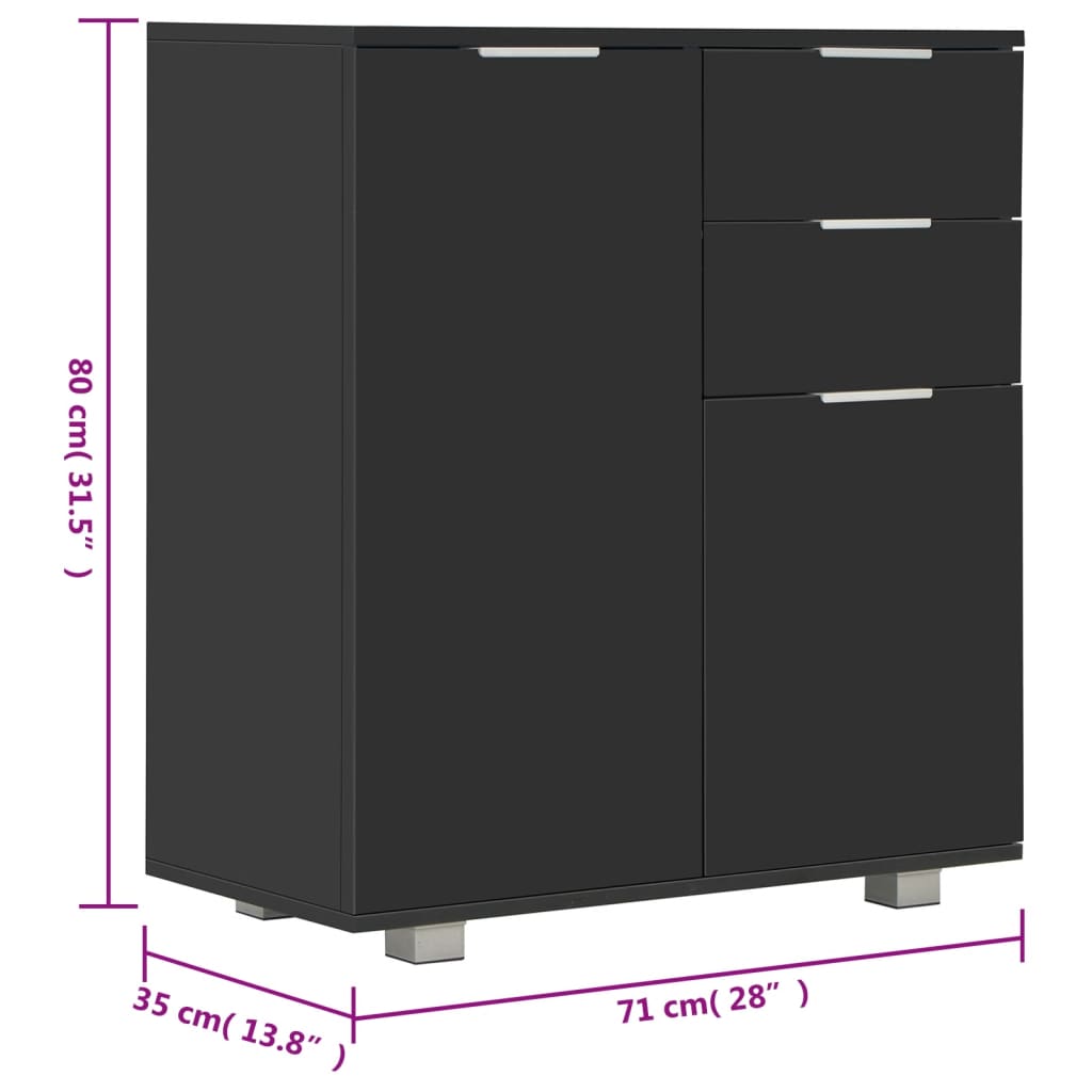 vidaXL Μπουφές Ψηλός Γυαλιστερός Μαύρος 71x35x80εκ. Επεξεργασμένο Ξύλο