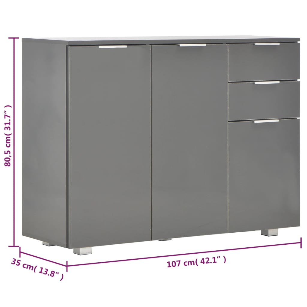 vidaXL Μπουφές Γυαλιστερός Γκρι 107x35x80,5 εκ.