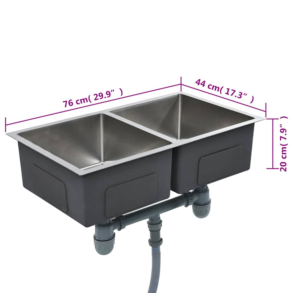 vidaXL Νεροχύτης Κουζίνας Χειροποίητος από Ανοξείδωτο Ατσάλι