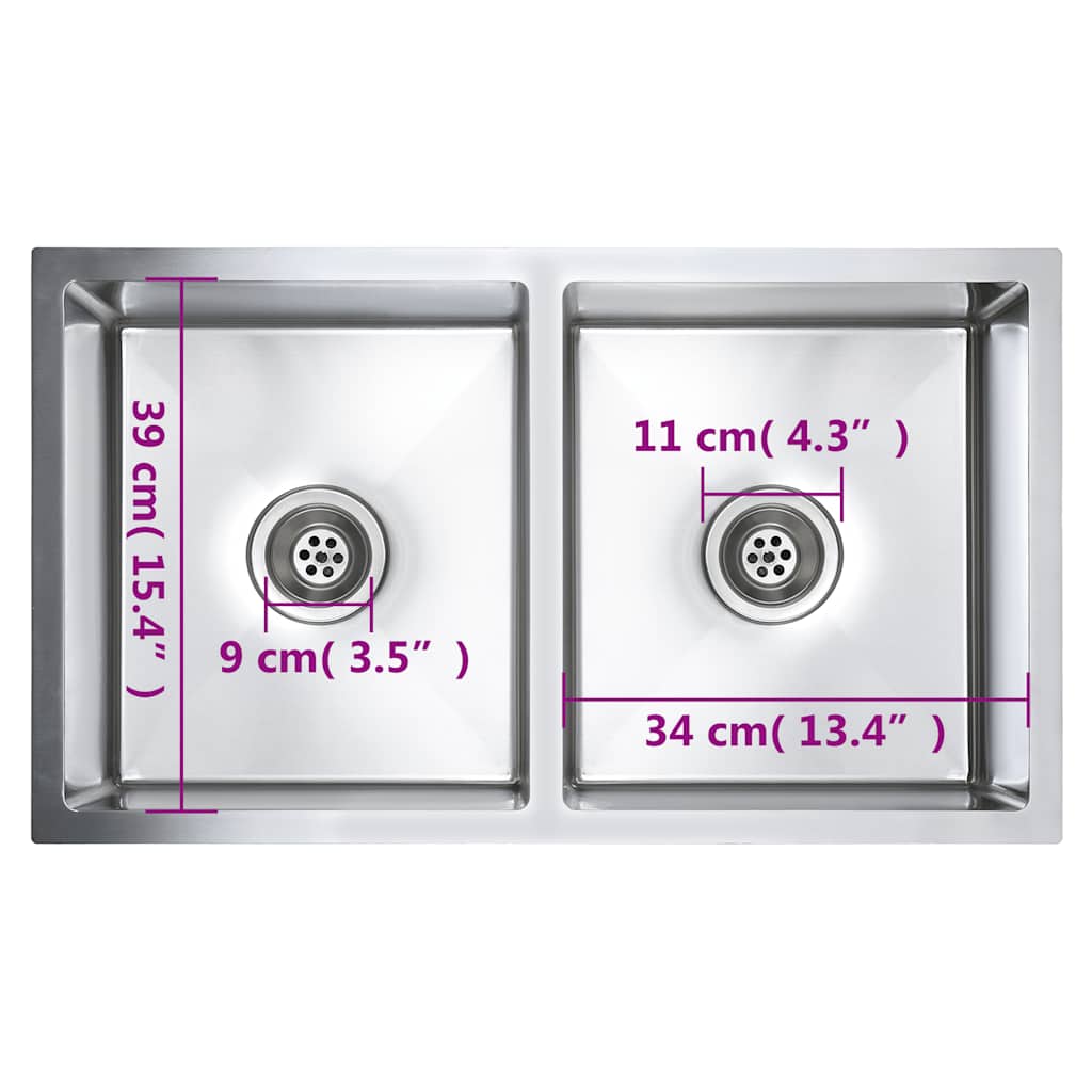vidaXL Νεροχύτης Κουζίνας Χειροποίητος από Ανοξείδωτο Ατσάλι