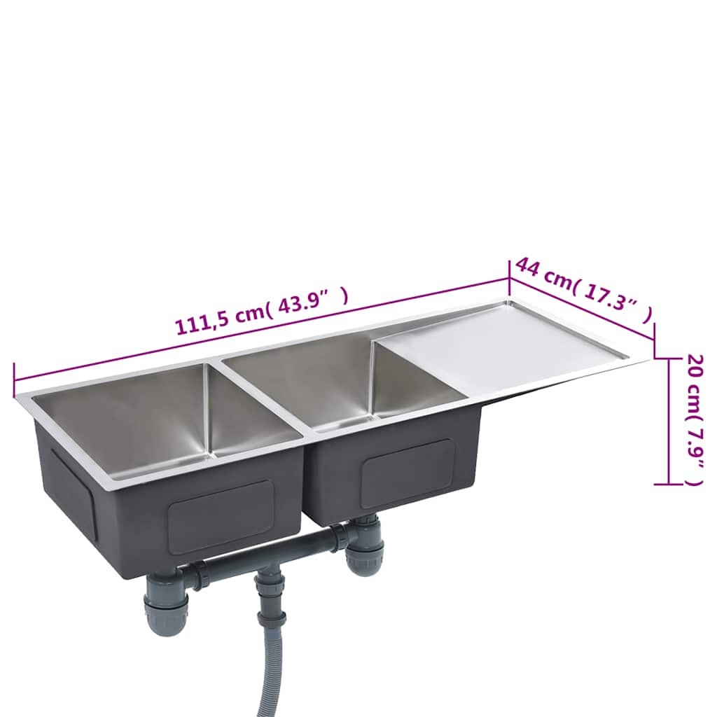 vidaXL Νεροχύτης Κουζίνας Χειροποίητος από Ανοξείδωτο Ατσάλι