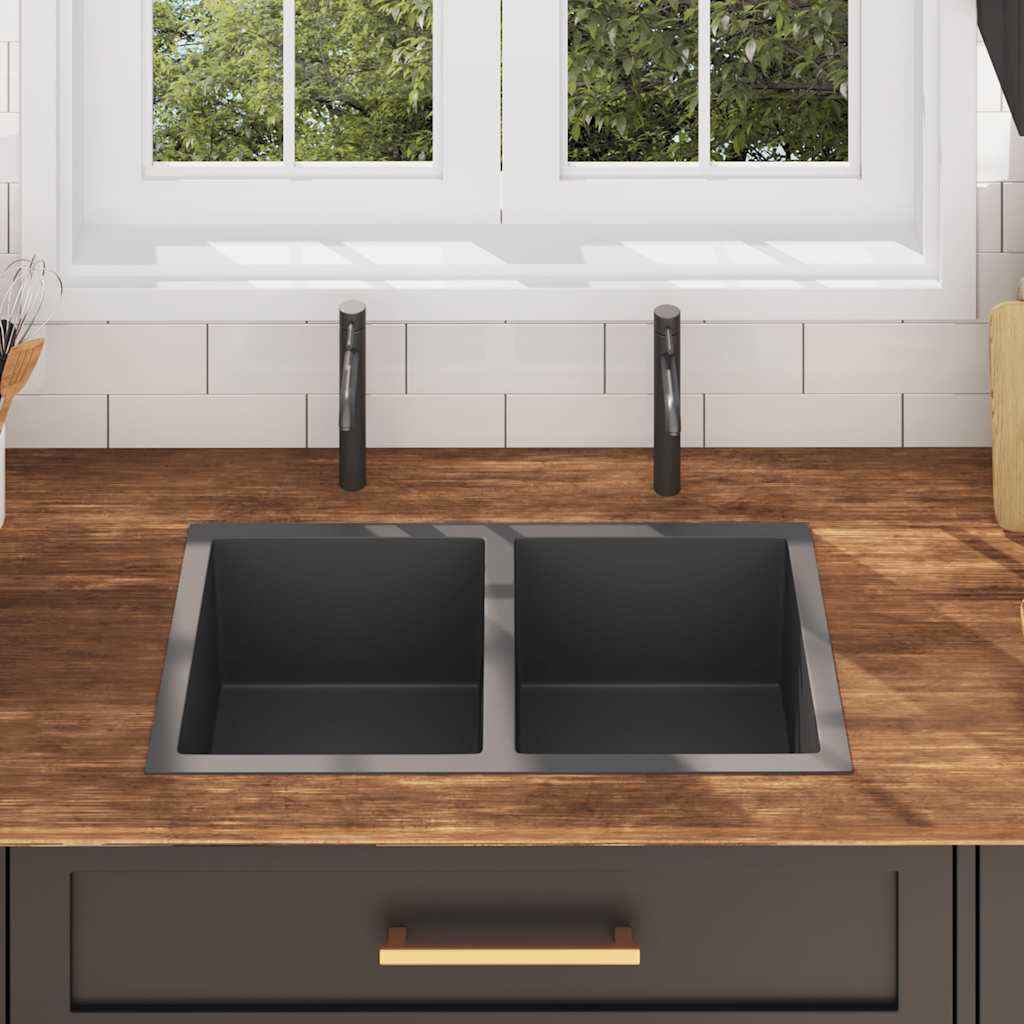 vidaXL Νεροχύτης Κουζίνας Χειροποίητος Μαύρος από Ανοξείδωτο Ατσάλι