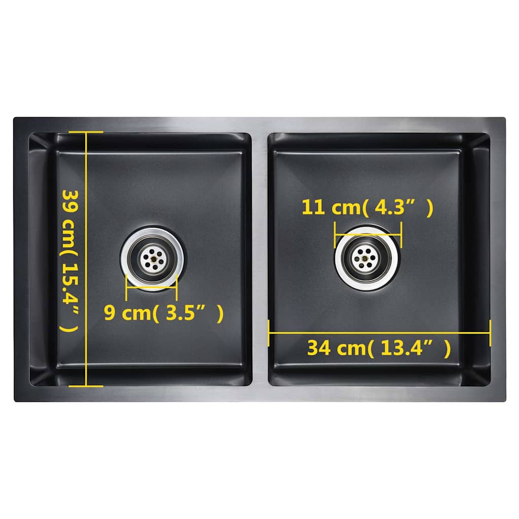 vidaXL Νεροχύτης Κουζίνας Χειροποίητος Μαύρος από Ανοξείδωτο Ατσάλι