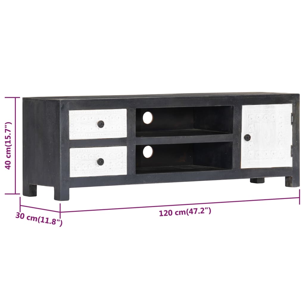 vidaXL Έπιπλο Τηλεόρασης Σκαλιστό Γκρι/Λευκό 120x30x40 εκ Μασίφ Μάνγκο