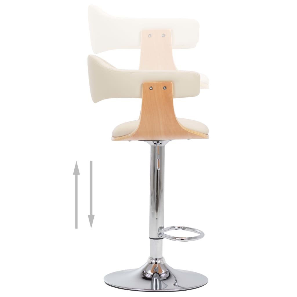 vidaXL Σκαμπό Μπαρ 2 τεμ. Κρεμ από Λυγισμένο Ξύλο και Συνθετικό Δέρμα