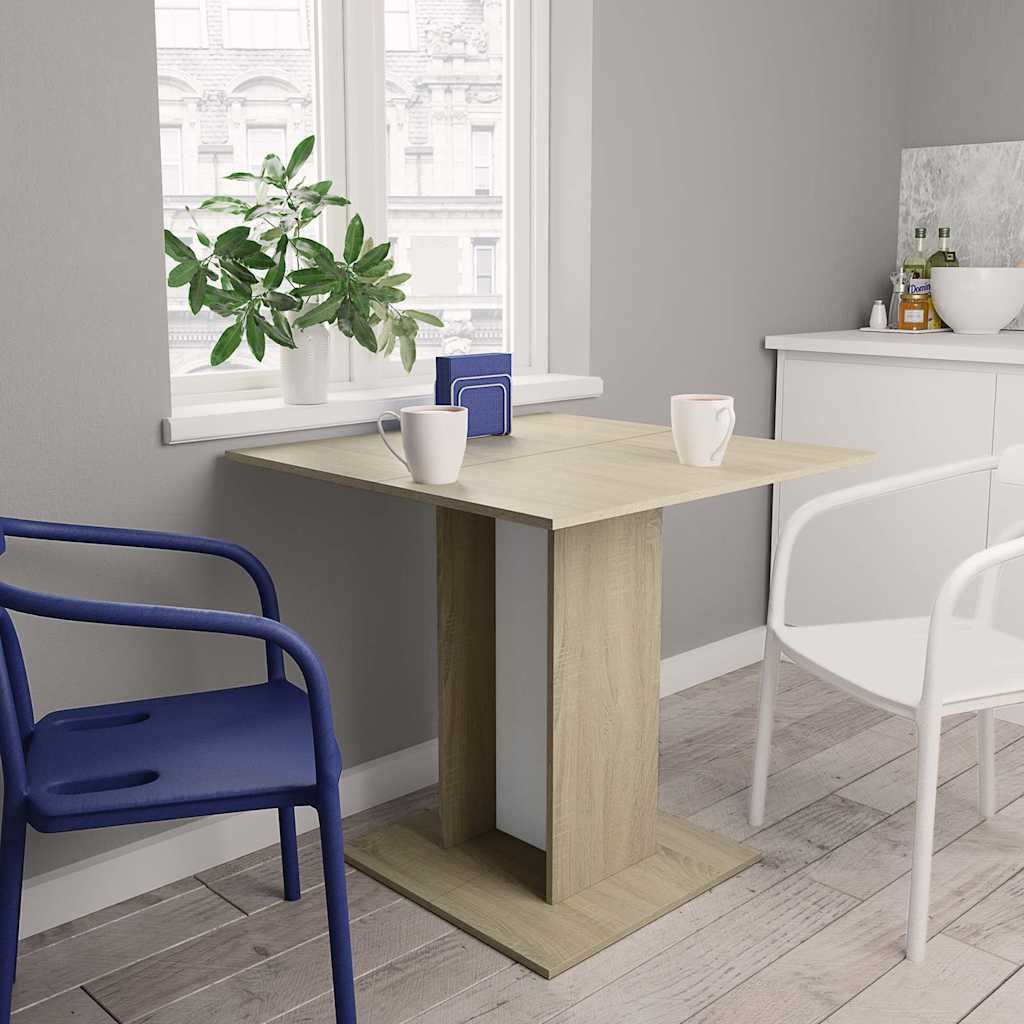 vidaXL Τραπεζαρία Λευκή / Sonoma Δρυς 80 x 80 x 75 εκ. από Μοριοσανίδα