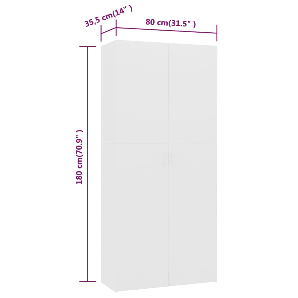 vidaXL Παπουτσοθήκη Λευκή 80 x 35,5 x 180 εκ. από Επεξ. Ξύλο
