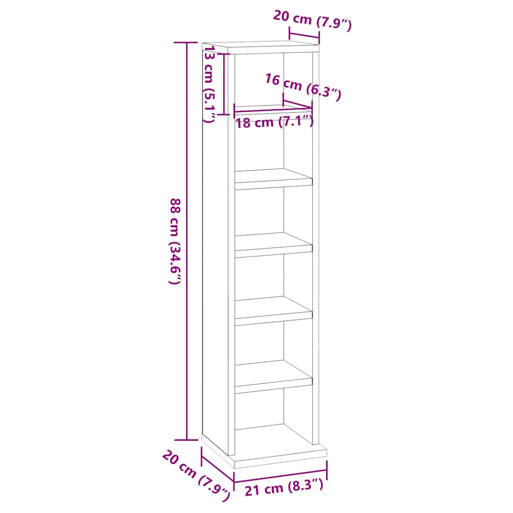 vidaXL Έπιπλο για CD Sonoma Δρυς 21 x 20 x 88 εκ. Επεξεργασμένο Ξύλο