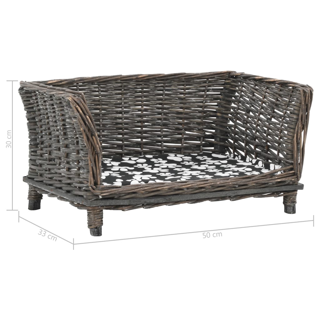 vidaXL Καλάθι Σκύλου με Μαξιλάρι Γκρι 50x33x30 εκ. Φυσικό Ξύλο Ιτιάς