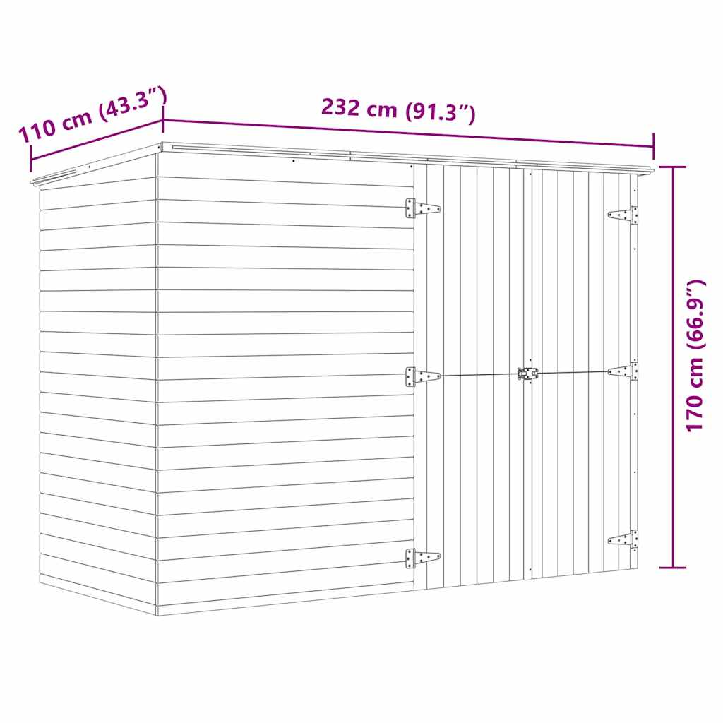 vidaXL Αποθήκη Κήπου 232 x 110 x 170 εκ. από Εμποτισμένο Ξύλο Πεύκου