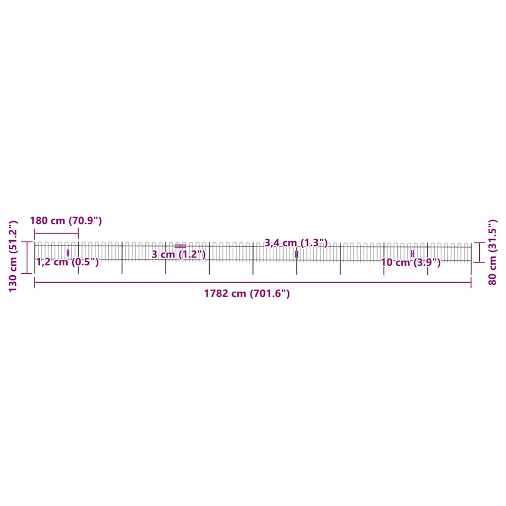 vidaXL Φράχτης Κήπου με Κορυφή από Ατσάλι 1673 x 80 εκ. Μαύρος