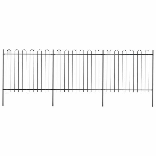 vidaXL Φράχτης Κήπου με Κορυφή από Ατσάλι 537 x 150 εκ. Μαύρος