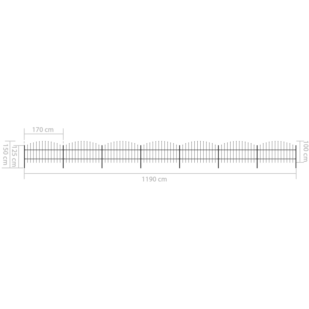 vidaXL Κάγκελα Περίφραξης με Λόγχες Μαύρα (0,75-1) x 11,9 μ. Ατσάλινα
