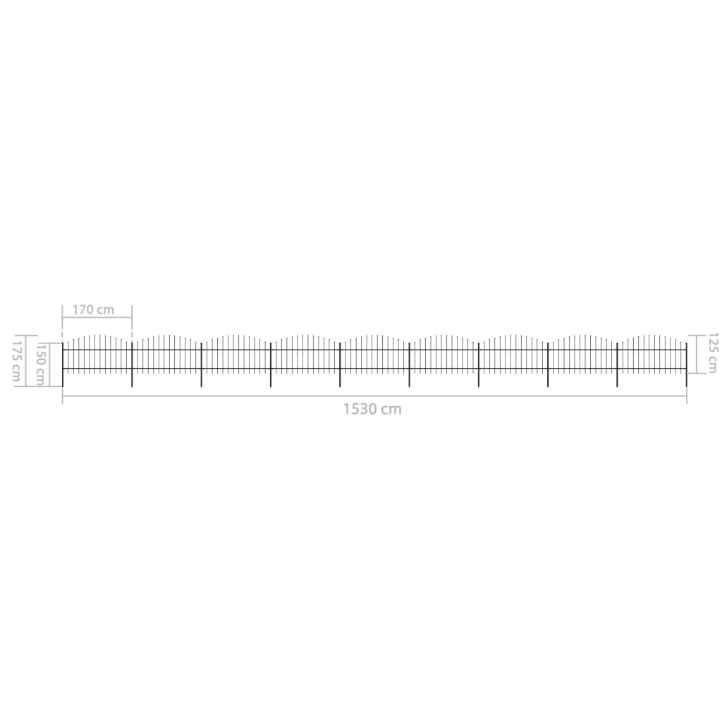 vidaXL Κάγκελα Περίφραξης με Λόγχες Μαύρα (1-1,25) x 15,3 μ. Ατσάλινα