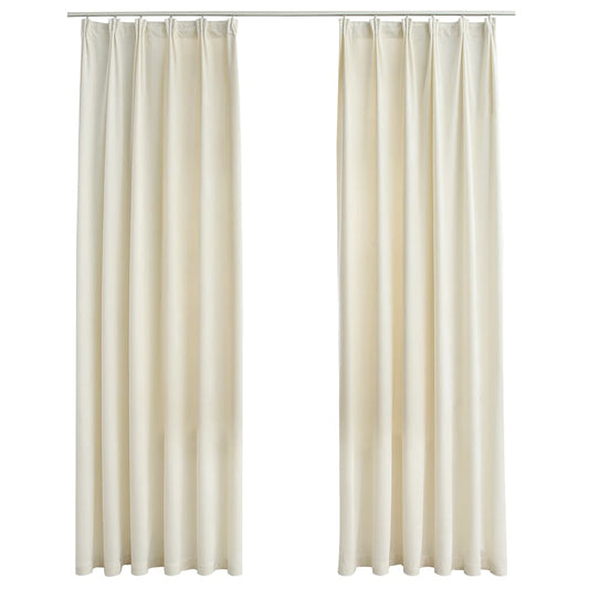 vidaXL Κουρτίνες Συσκότισης με Γάντζους 2 τεμ. Κρεμ 140x225 εκ Βελούδο