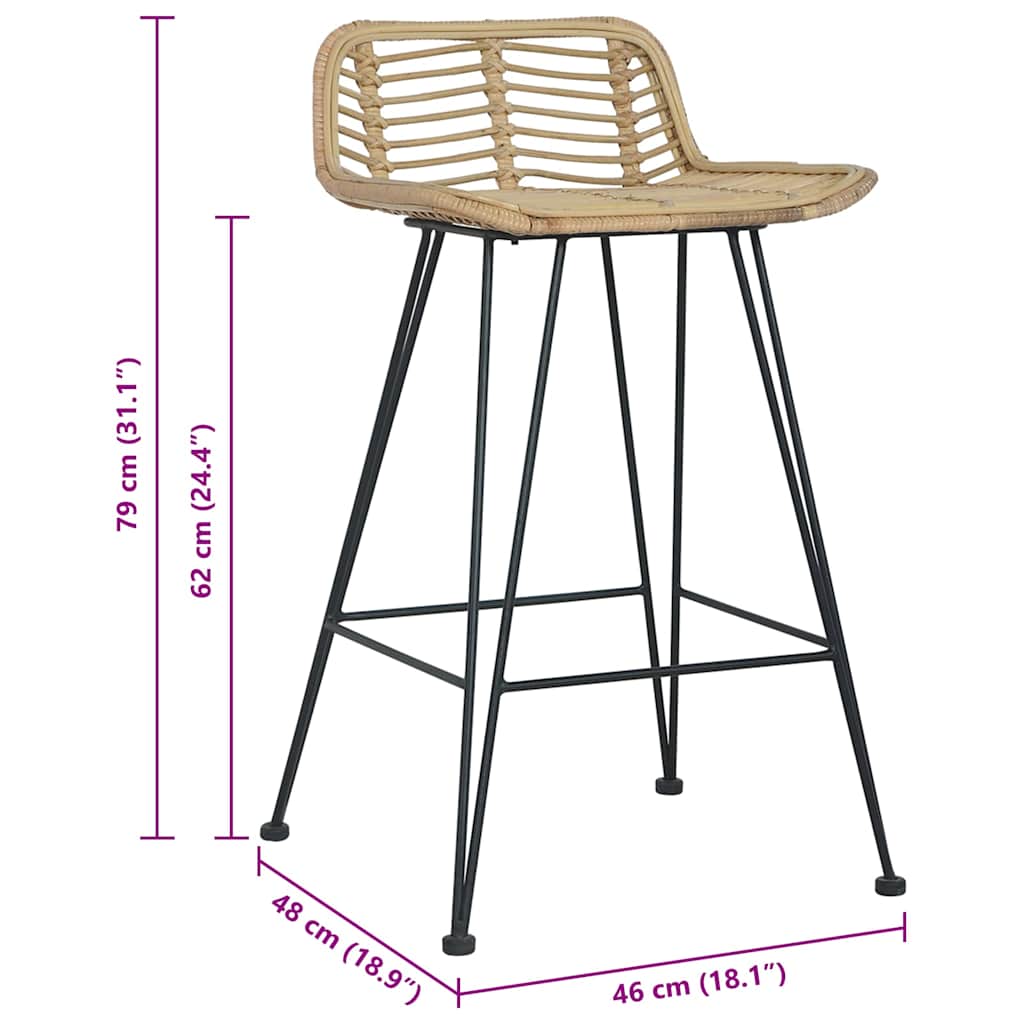 vidaXL Καρέκλες Μπαρ 2 τεμ. Φυσικό Χρώμα από Ρατάν