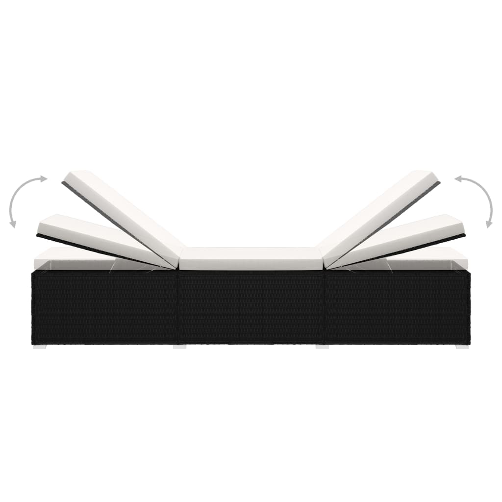 vidaXL Ξαπλώστρα Λευκό Κρεμ από Συνθετ. Ρατάν με Μαξιλάρι & Τραπεζάκι