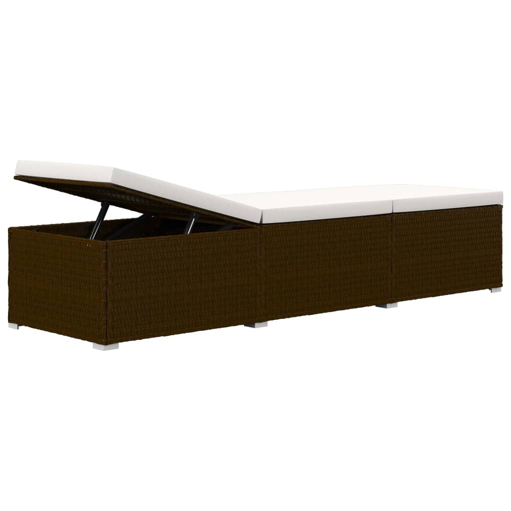 vidaXL Ξαπλώστρα Καφέ από Συνθετικό Ρατάν με Μαξιλάρι & Τραπεζάκι