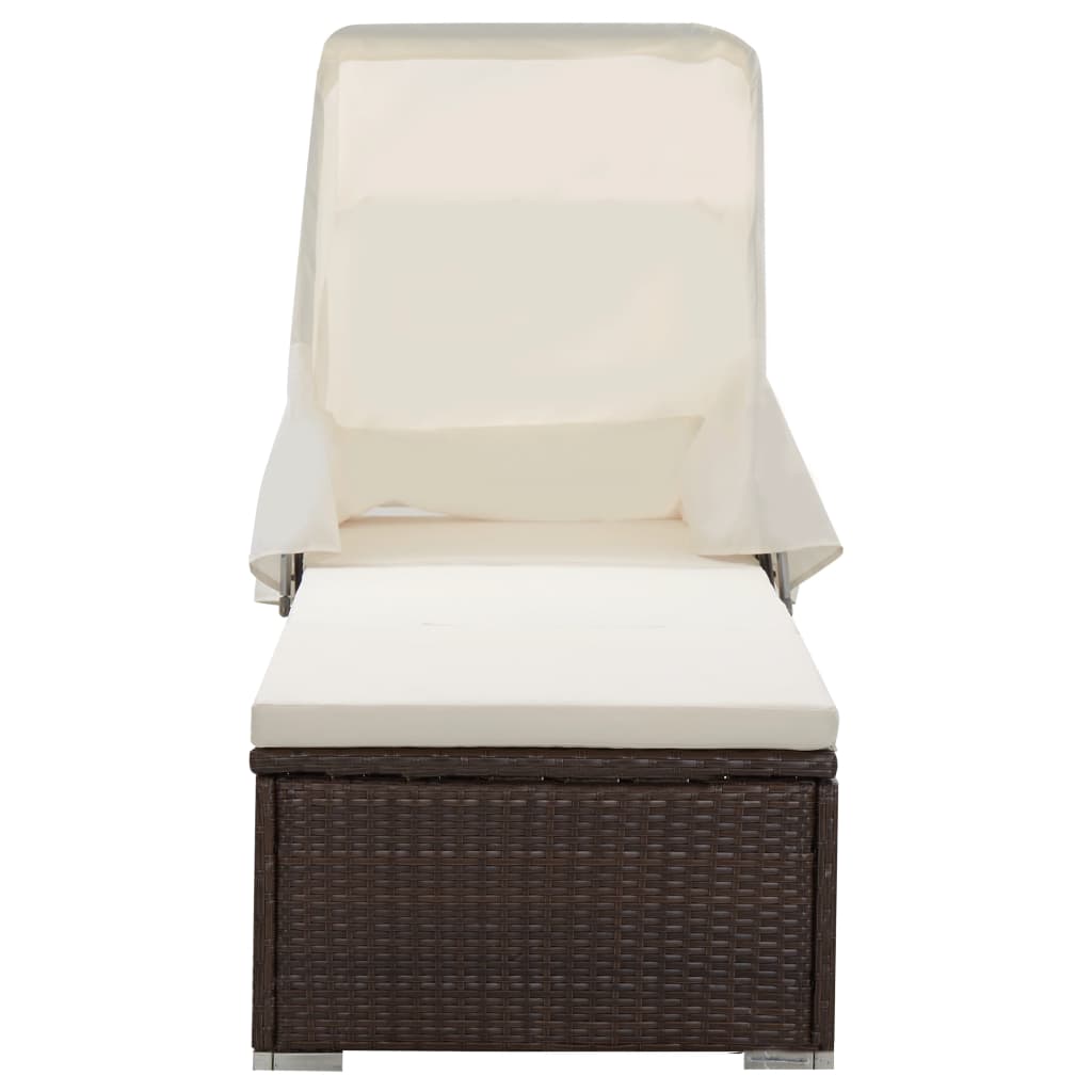 vidaXL Ξαπλώστρα Καφέ από Συνθετικό Ρατάν με Σκίαστρο και Μαξιλάρι