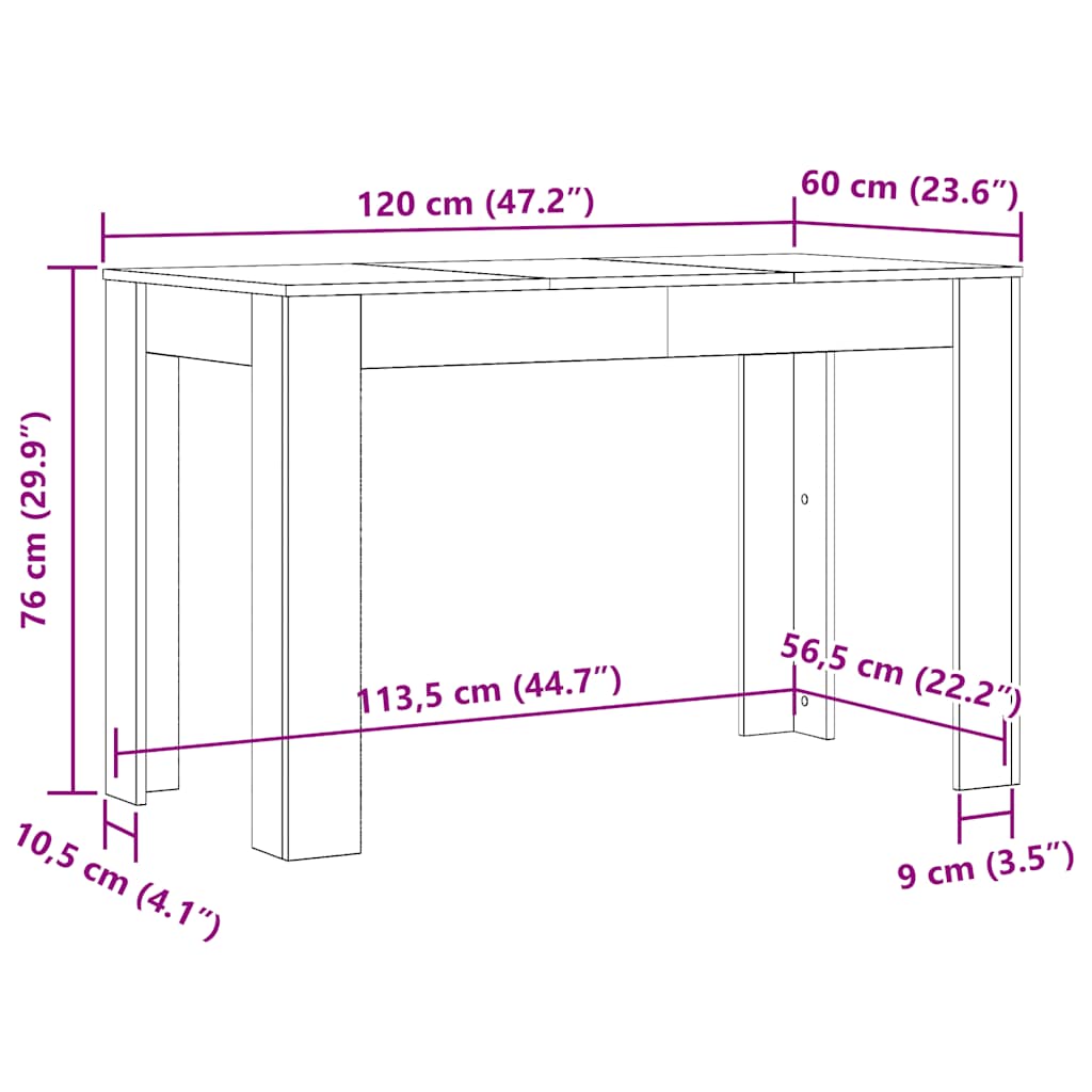 vidaXL Τραπεζαρία Λευκή 120 x 60 x 76 εκ. από Επεξ. Ξύλο
