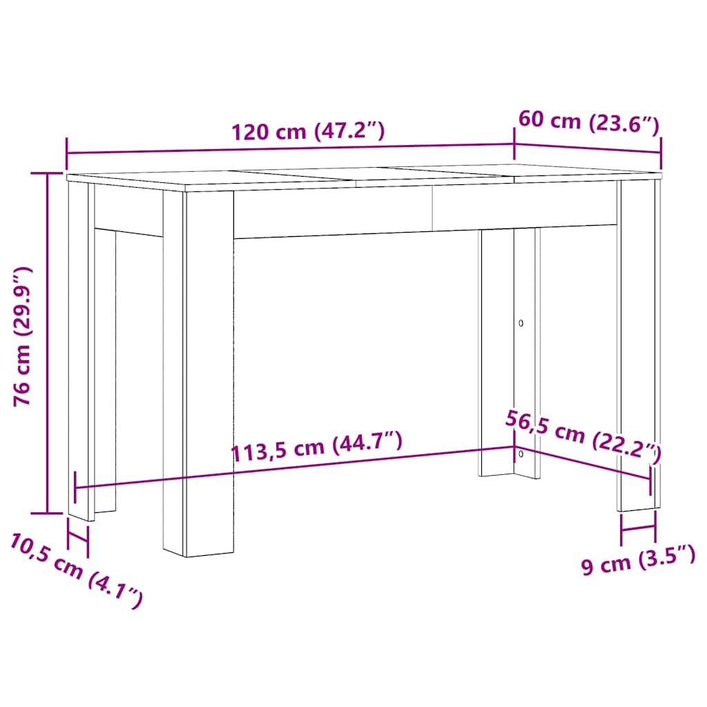 vidaXL Τραπεζαρία Γκρι του Σκυροδέματος 120x60x76 εκ. από Επεξ. Ξύλο