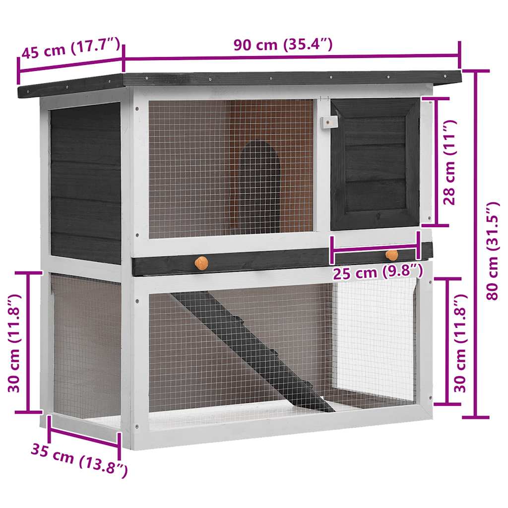 vidaXL Κλουβί Κουνελιών Εξωτερικού Χώρου με 1 Πόρτα Γκρι Ξύλινο