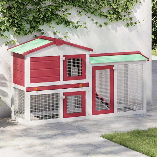 vidaXL Κλουβί Κουνελιών Μεγάλο Κόκκινο/Λευκό 145 x 45 x 84 εκ. Ξύλινο