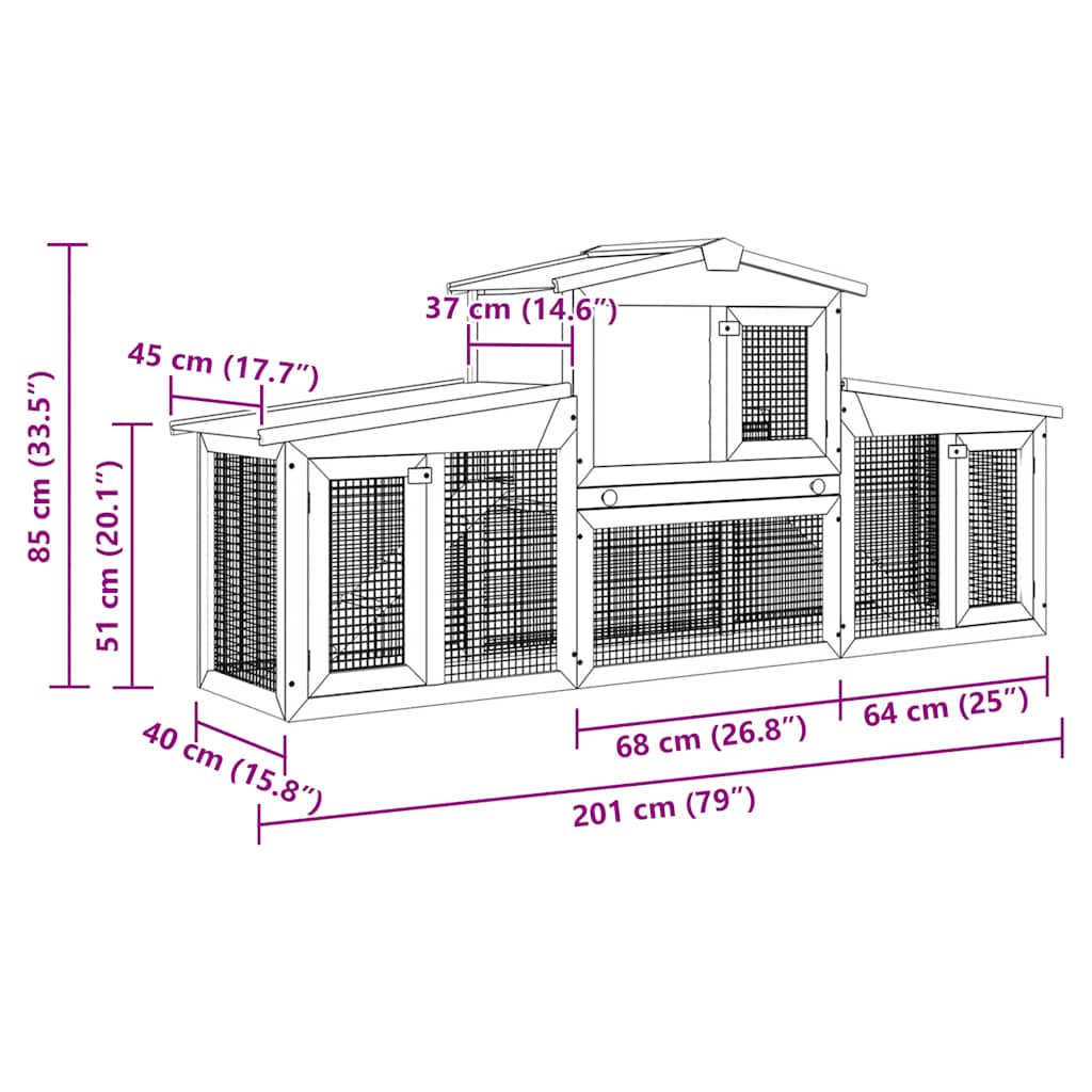 vidaXL Κλουβί Κουνελιών Μεγάλο Καφέ/Λευκό 201 x 45 x 85 εκ. Ξύλινο