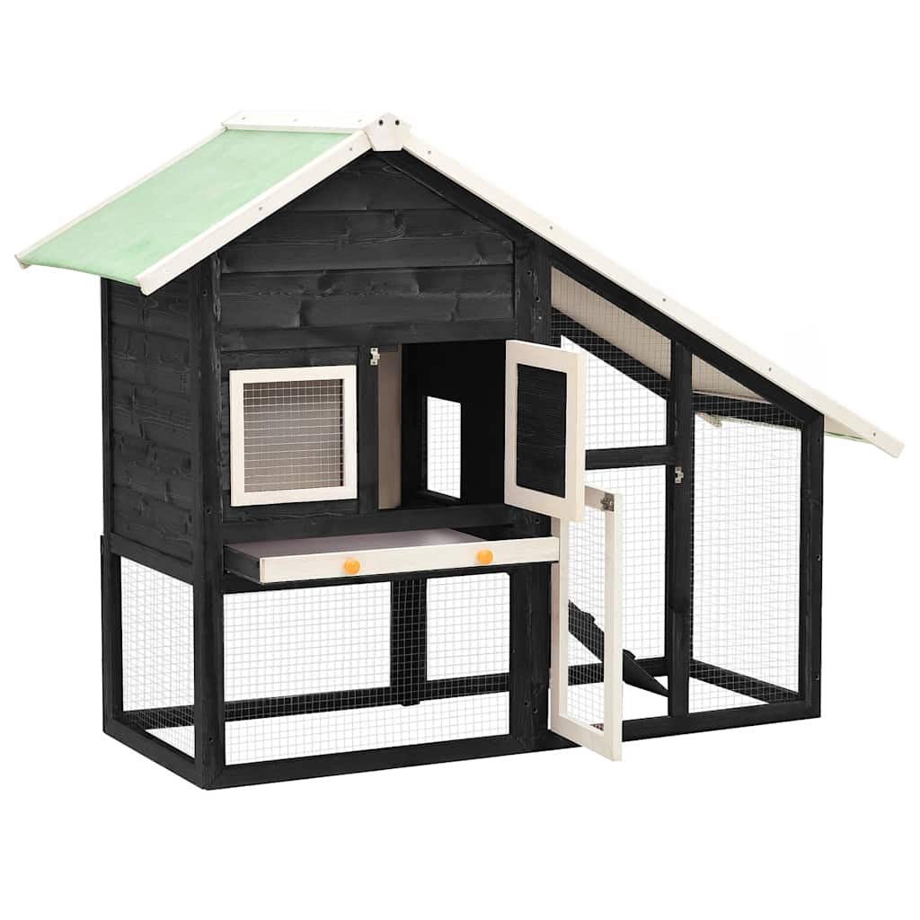 vidaXL Κλουβί Κουνελιών Γκρι/Λευκό 140x63x120 εκ. Μασίφ Ξύλο Ελάτης