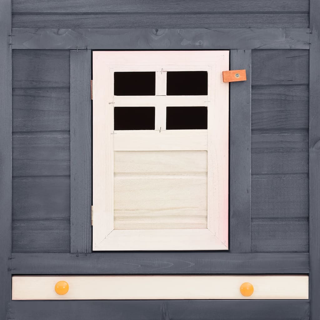 vidaXL Κλουβί Κουνελιών Εξωτ. Χώρου με Προαύλιο Γκρι/Λευκό Ξύλο Ελάτης