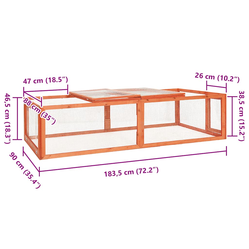 vidaXL Κλουβί Κουνελιών 183 x 90 x 46,5 εκ. από Μασίφ Ξύλο Ελάτης
