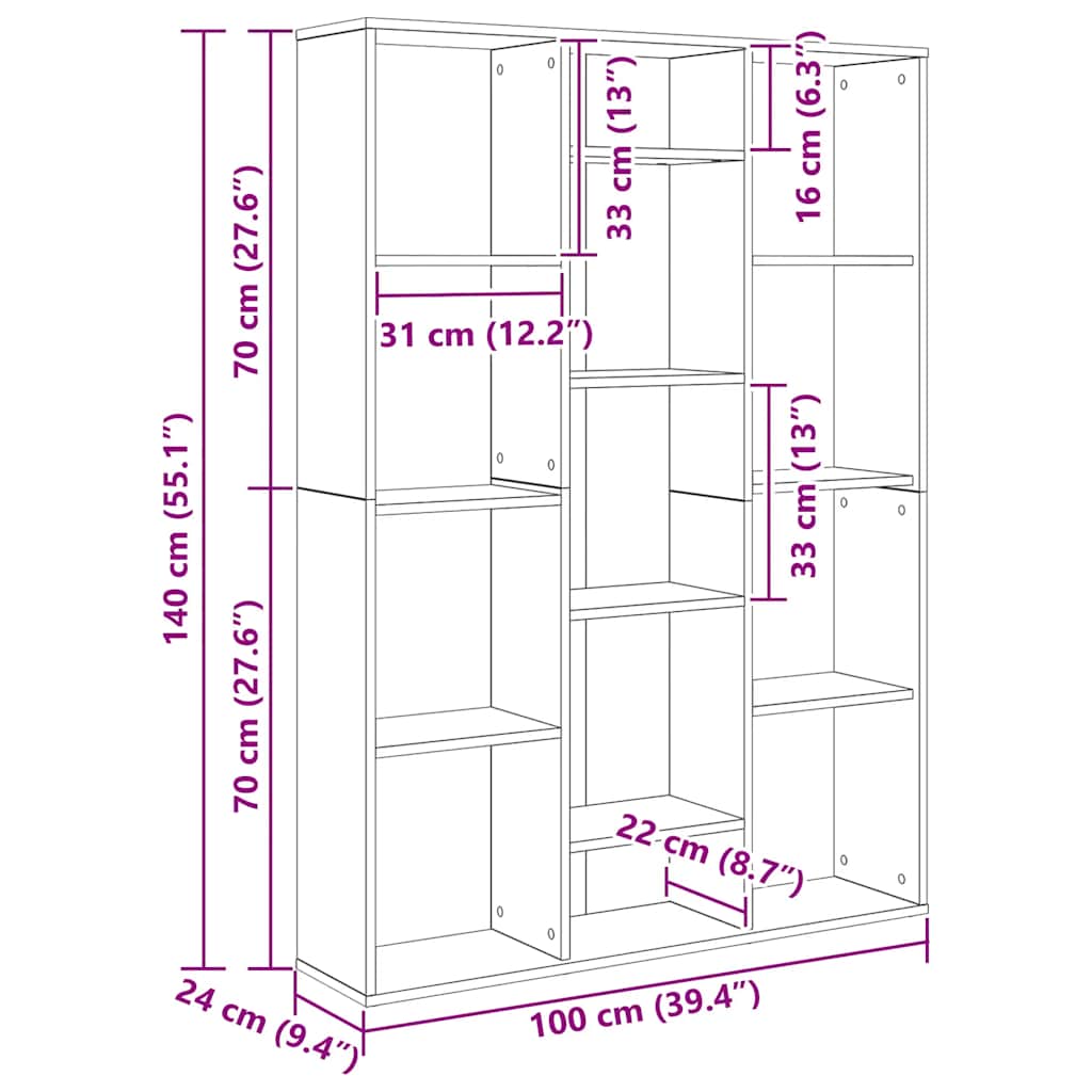 vidaXL Διαχωριστικό/Βιβλιοθήκη Λευκό 100x24x140 εκ. από Επεξ. Ξύλο