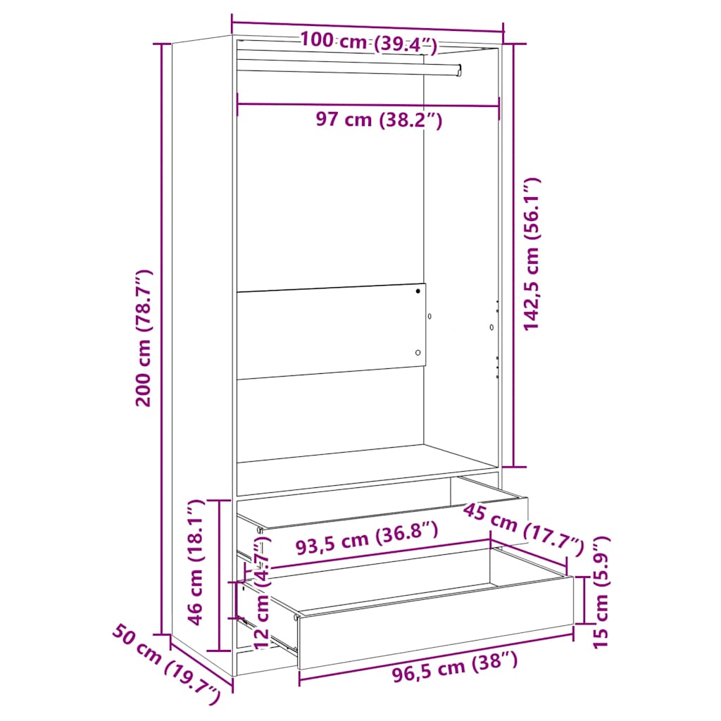 vidaXL Ντουλάπα Λευκή 100 x 50 x 200 εκ. από Επεξ. Ξύλο