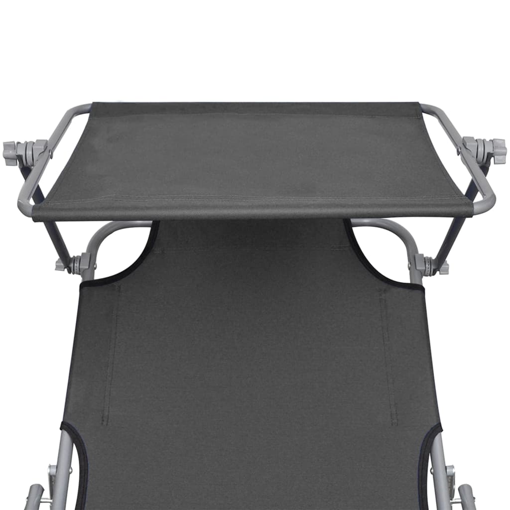 vidaXL Ξαπλώστρα Πτυσσόμενη Γκρι Αλουμινίου με Σκίαστρο