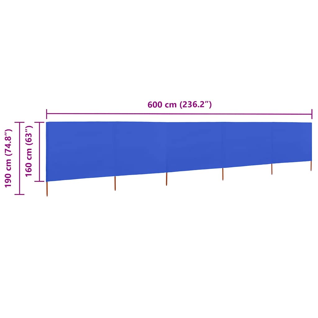 vidaXL Προστατευτικό Αέρα με 5 Πάνελ Αζούρ Μπλε 600x160 εκ. Υφασμάτινο