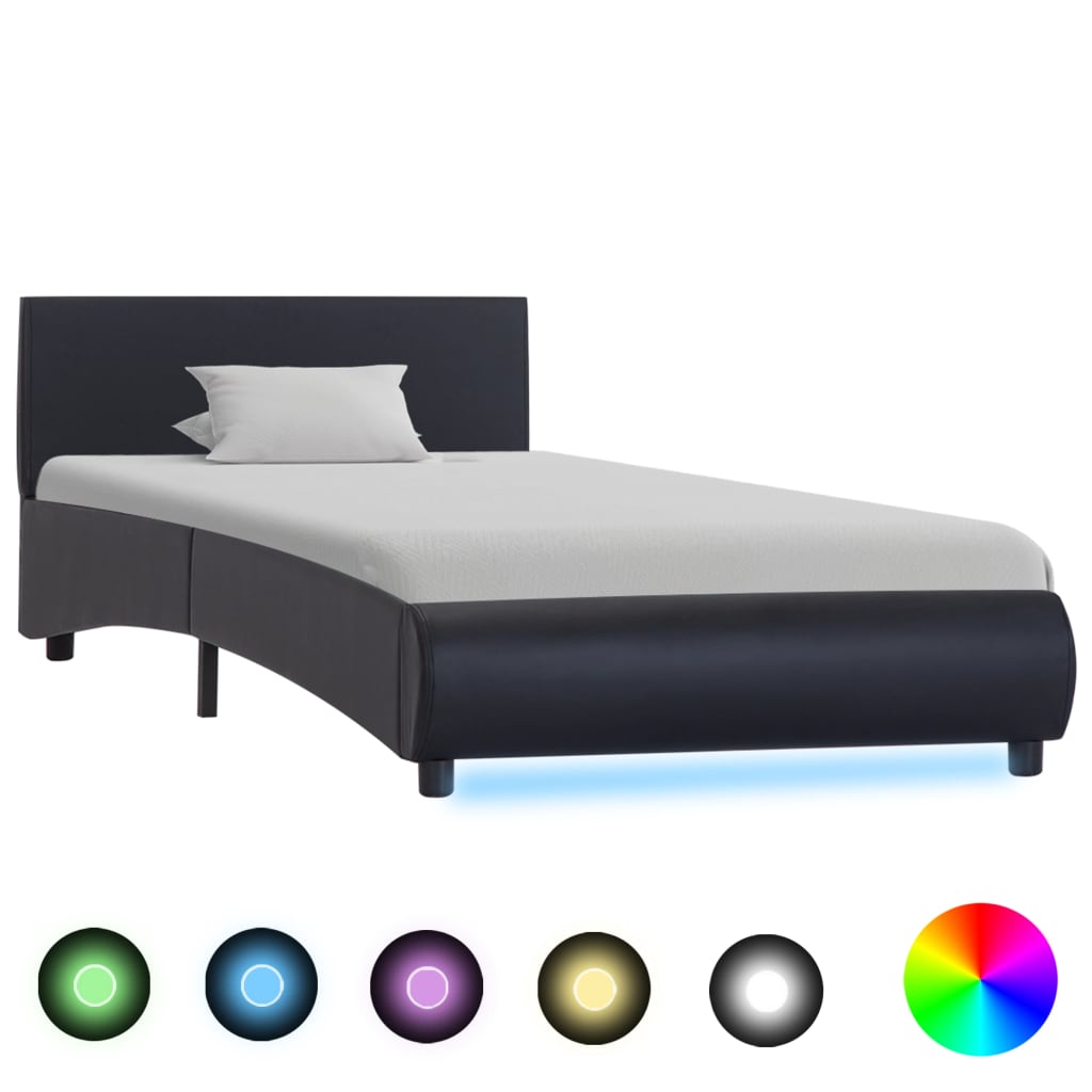 vidaXL Πλαίσιο Κρεβατιού με LED Μαύρο 90 x 200 εκ. Συνθετικό Δέρμα