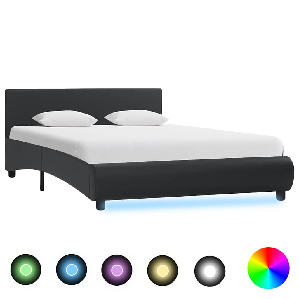 vidaXL Πλαίσιο Κρεβατιού με LED Μαύρο 120x200 εκ. από Συνθετικό Δέρμα