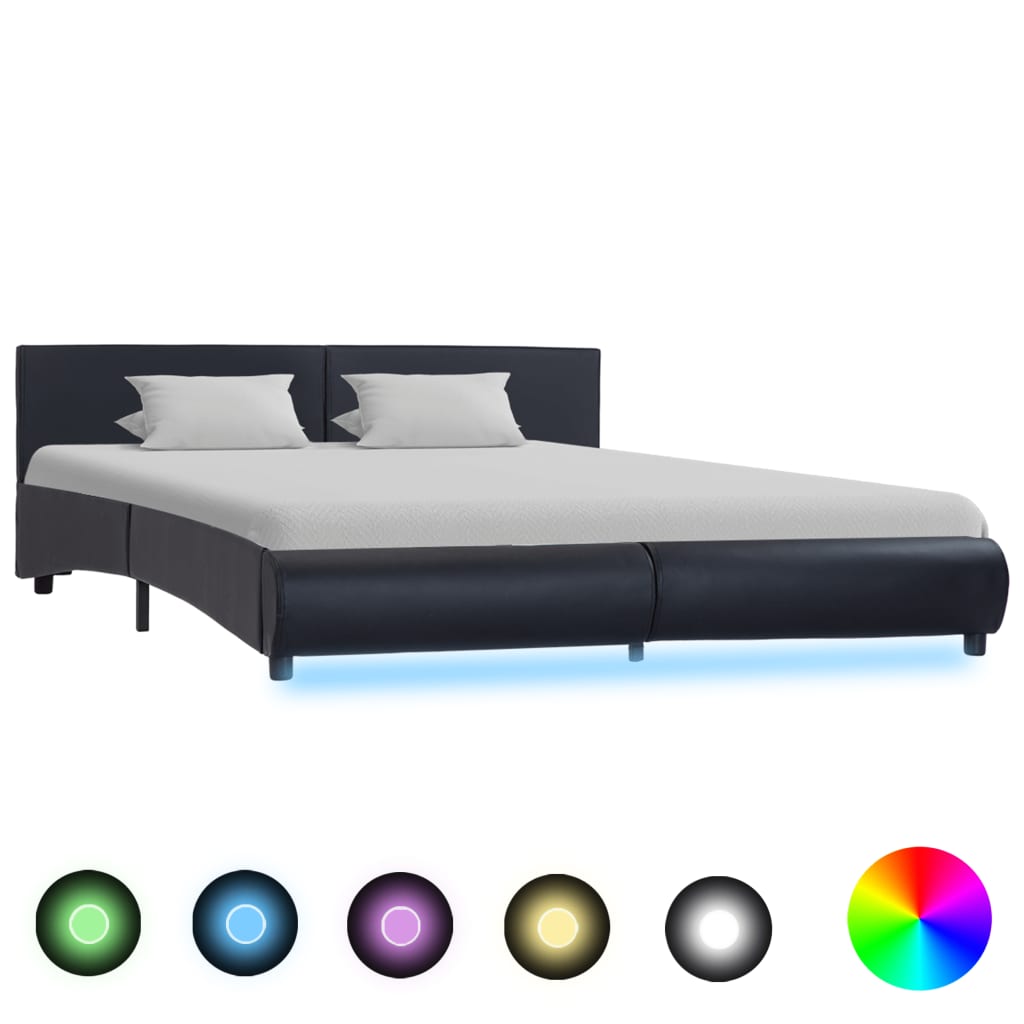 vidaXL Πλαίσιο Κρεβατιού με LED Μαύρο 180x200 εκ. από Συνθετικό Δέρμα