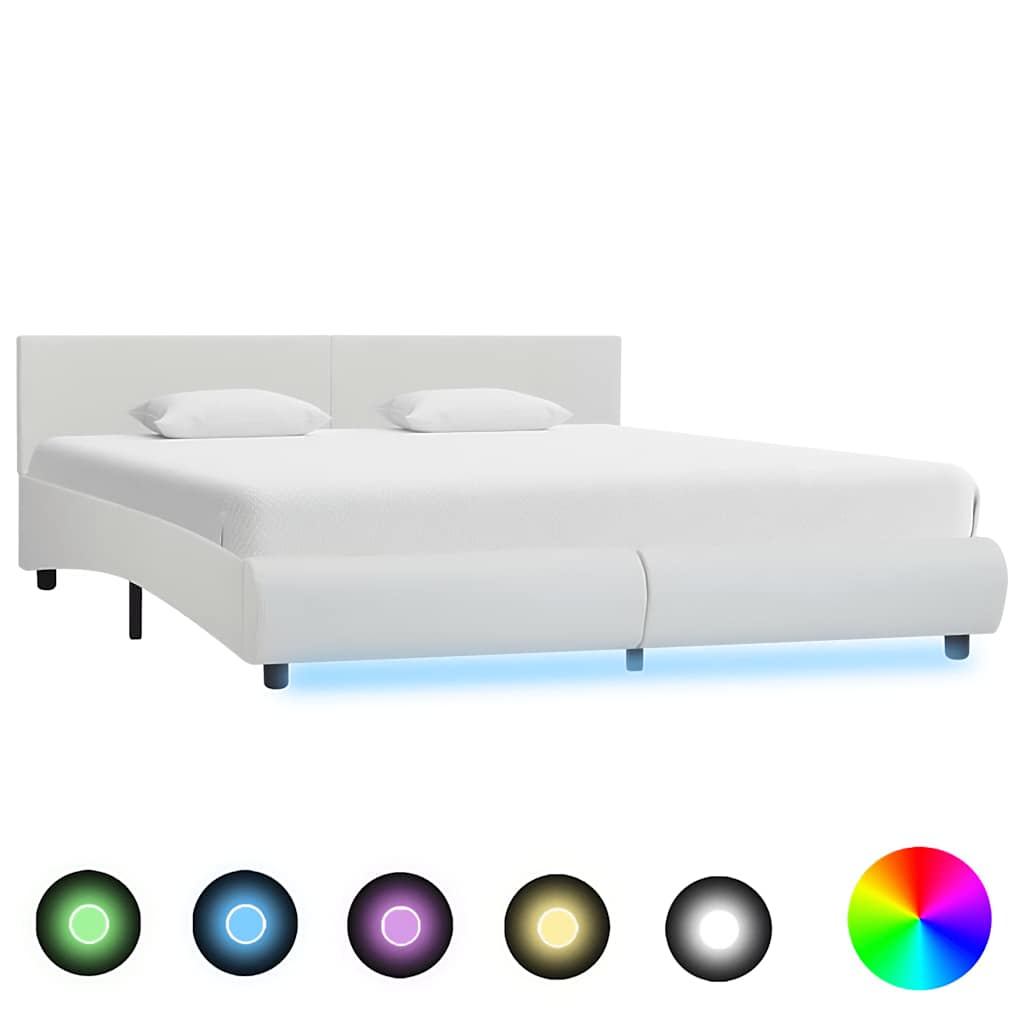 vidaXL Πλαίσιο Κρεβατιού με LED Λευκό 160x200 εκ. από Συνθετικό Δέρμα