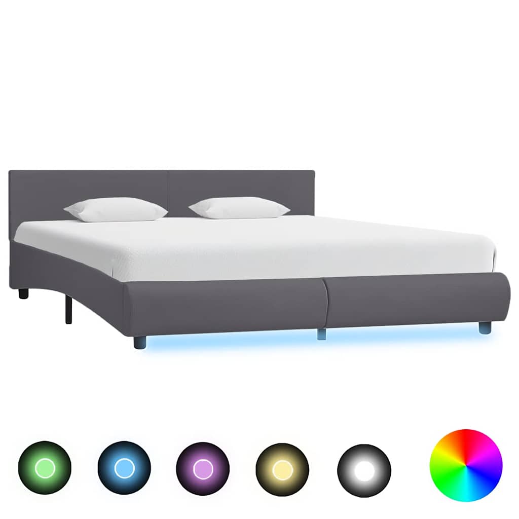 vidaXL Πλαίσιο Κρεβατιού με LED Γκρι 180 x 200 εκ. από Συνθετικό Δέρμα