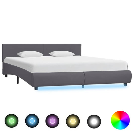 vidaXL Πλαίσιο Κρεβατιού με LED Γκρι 180 x 200 εκ. από Συνθετικό Δέρμα