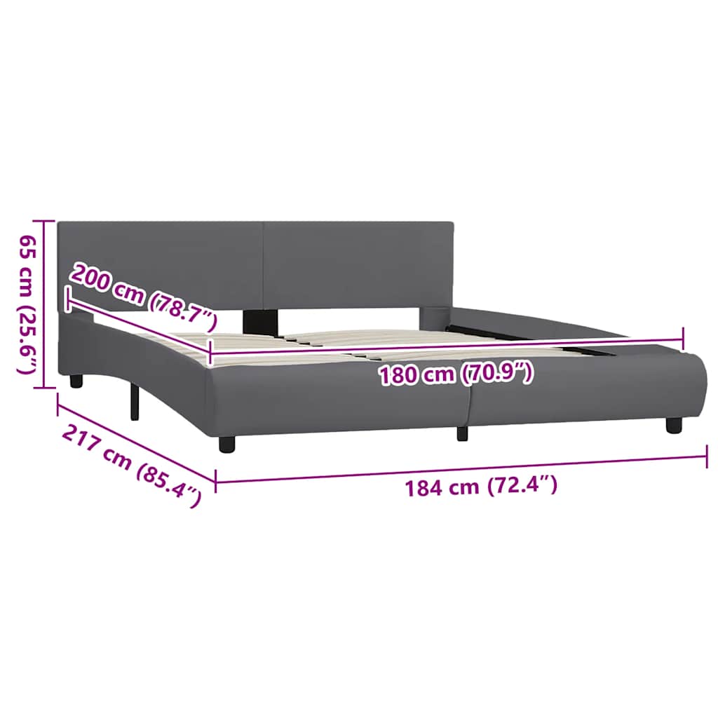 vidaXL Πλαίσιο Κρεβατιού με LED Γκρι 180 x 200 εκ. από Συνθετικό Δέρμα