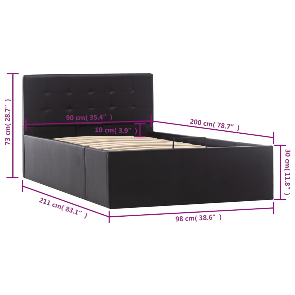 vidaXL Πλαίσιο Κρεβατιού με Αποθηκ. Χώρο Μαύρο 90x200 εκ. Συνθ. Δέρμα