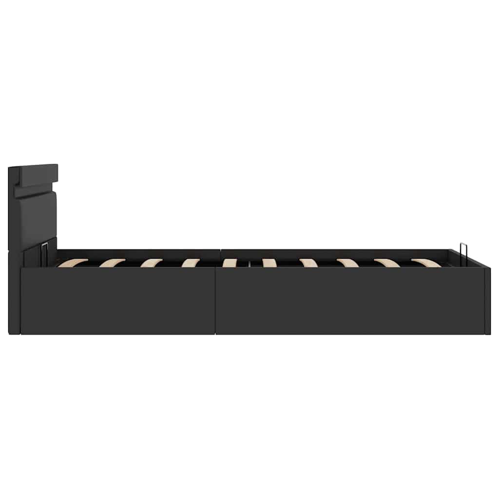 vidaXL Πλαίσιο Κρεβατιού Αποθ. Χώρο/LED Μαύρο 90x200 εκ. Δερματίνη