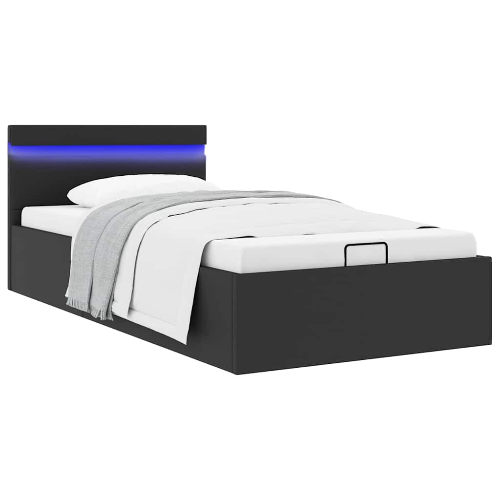vidaXL Πλαίσιο Κρεβατιού Αποθ. Χώρο/LED Μαύρο 90x200 εκ. Δερματίνη