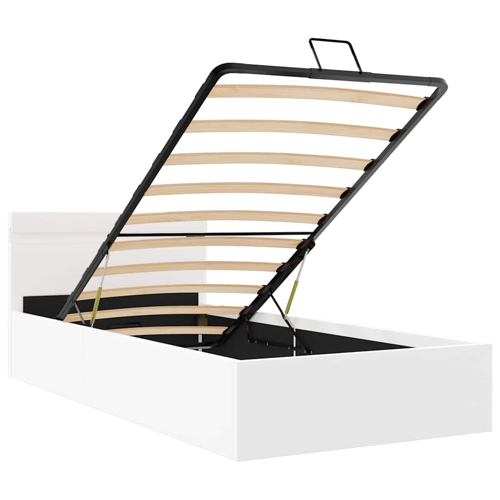 vidaXL Πλαίσιο Κρεβατιού Αποθ. Χώρο/LED Μαύρο 90x200 εκ. Δερματίνη
