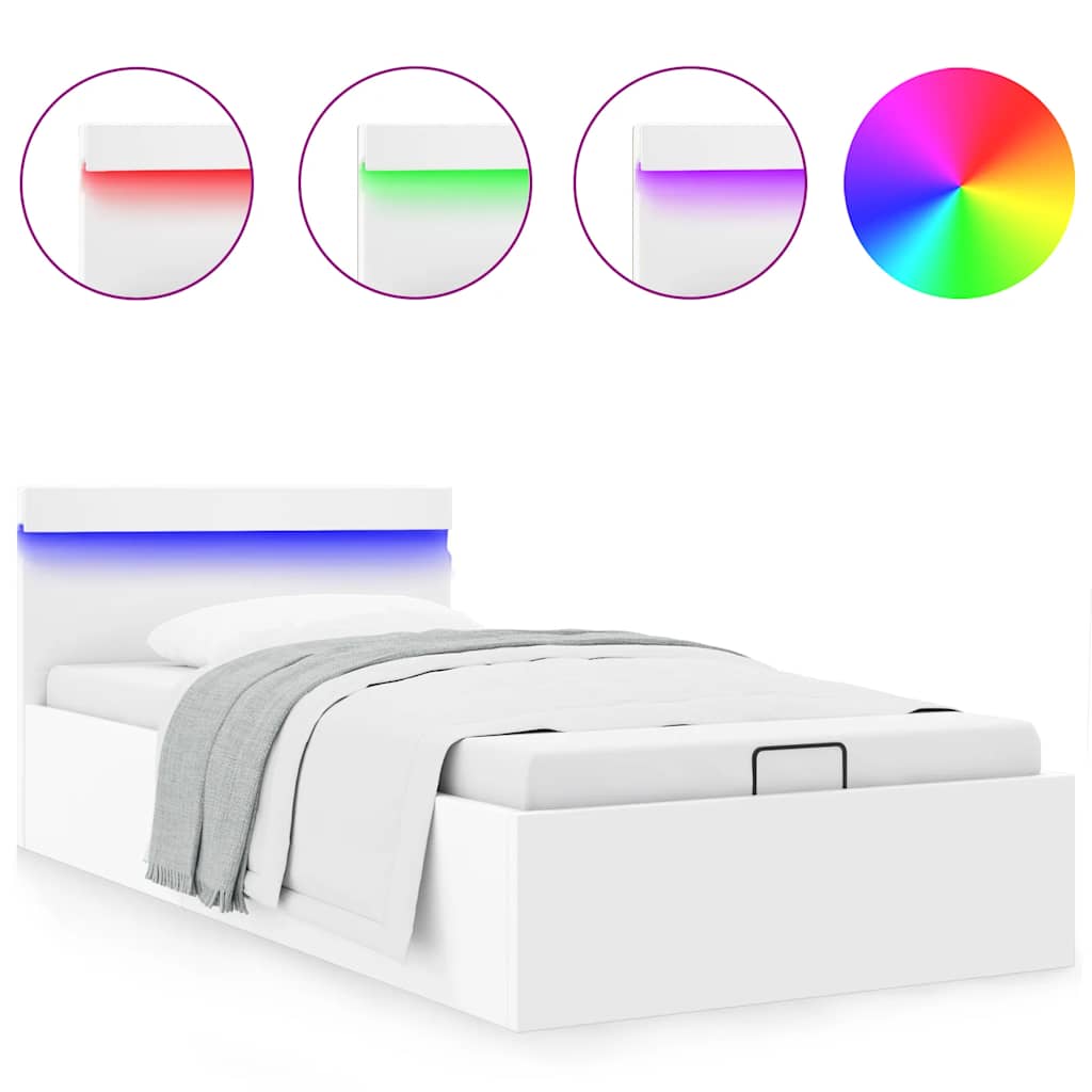 vidaXL Πλαίσιο Κρεβατιού Αποθ. Χώρο/LED Μαύρο 100x200 εκ. Δερματίνη