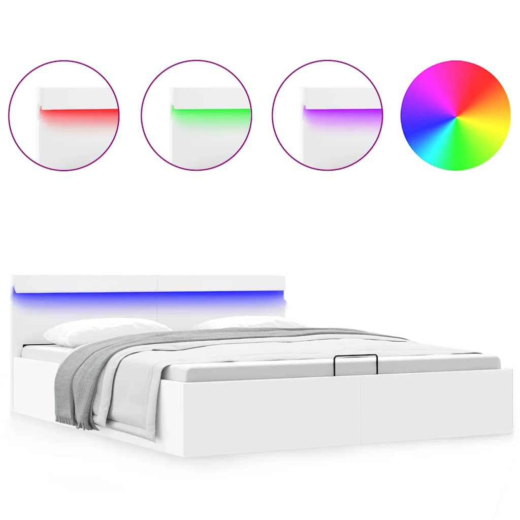 vidaXL Πλαίσιο Κρεβατιού Αποθ. Χώρο/LED Μαύρο 180x200 εκ. Δερματίνη